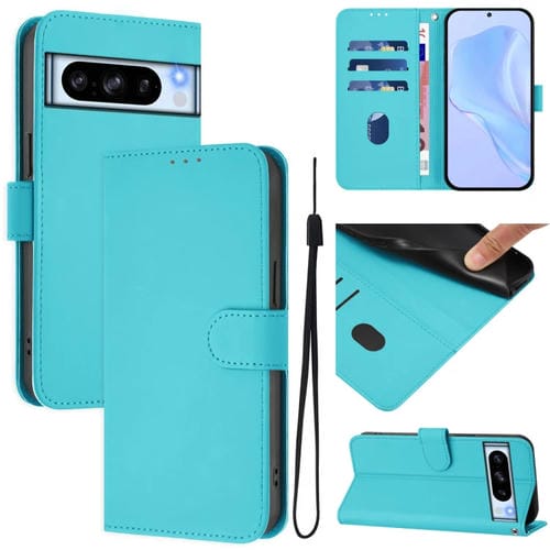 Funda de Piel para Google Pixel 8 Pro con Tacto Suave y Color Liso (Azul Lago)
