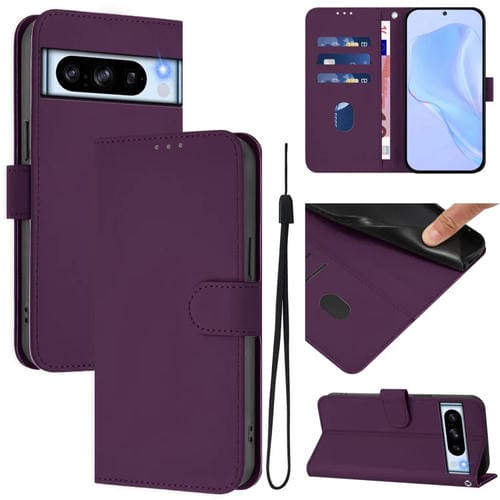 Funda de Cuero con Cordón para Google Pixel 8 Pro (Violeta) Diseño Piel Liso