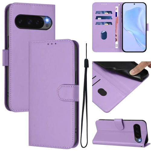 Funda de Cuero con Cordón para Google Pixel 10 Pro XL con Tacto Suave (Morado Lavanda)