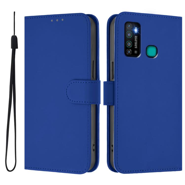 Funda de Cuero con Cordón para Teléfono Infinix Hot 9 y 9 Pro Skin Feel (Azul Oscuro)