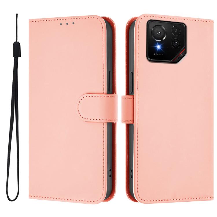 Funda de Cuero con Textura de Piel y Cordón para Asus Rog Phone 9/9 Pro (Rosa)