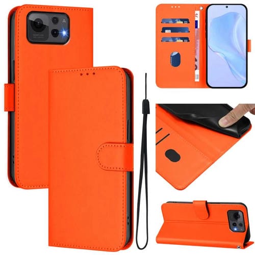 Funda de Cuero con Textura de Piel y Cordón para Asus Zenfone 12 Ultra (Naranja)