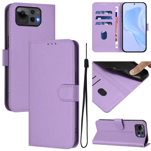 Funda de Cuero con Textura de Piel y Cordón para Asus Zenfone 12 Ultra (Morado Lavanda)