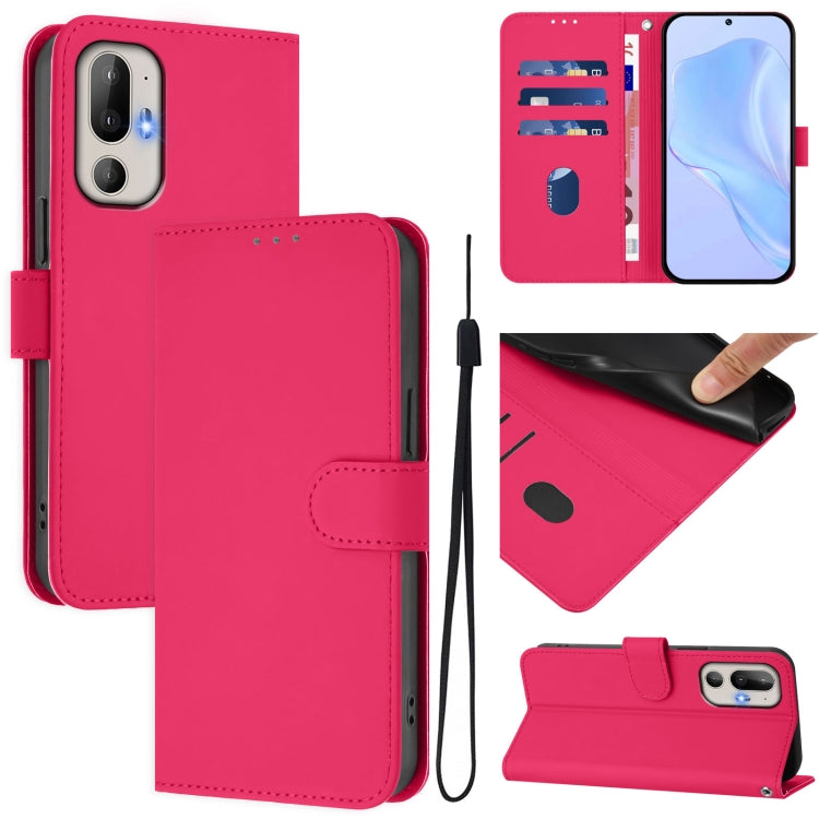 Funda de Piel para HTC U24 Pro con Tacto Suave y Color Liso (Rosa y Rojo)