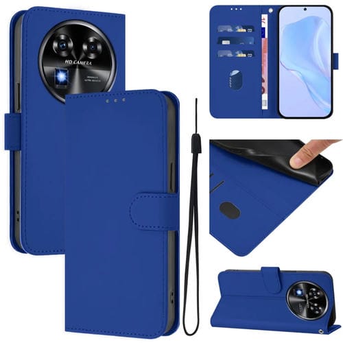 Funda de Piel Sintética con Cordón para Teléfono Oukitel C37 (Azul Oscuro)