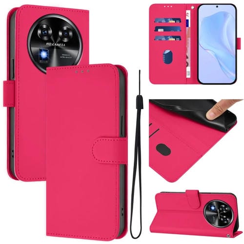 Funda de Piel Sintética con Cordón para Teléfono Oukitel C37 (Rosa y Rojo)