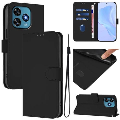 Funda de Piel Sintética con Cordón para Teléfono Oukitel C51 (Negro)