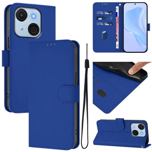 Funda de Piel Sintética con Cordón para Teléfono Itel A50C (Azul Oscuro)