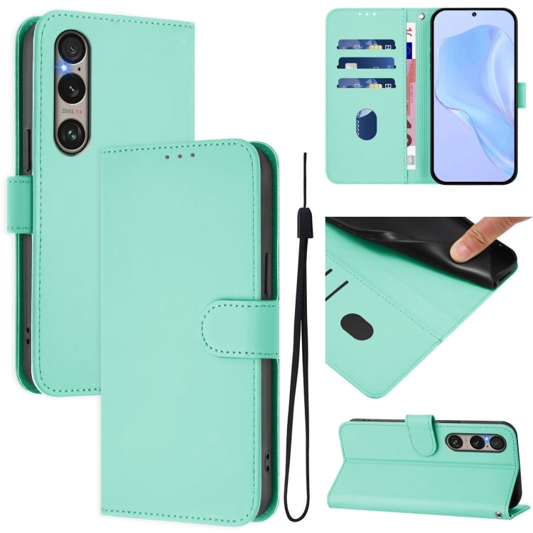 Funda de Piel Sintética con Cordón para Sony Xperia 1 Vi (2024) (Verde Menta)