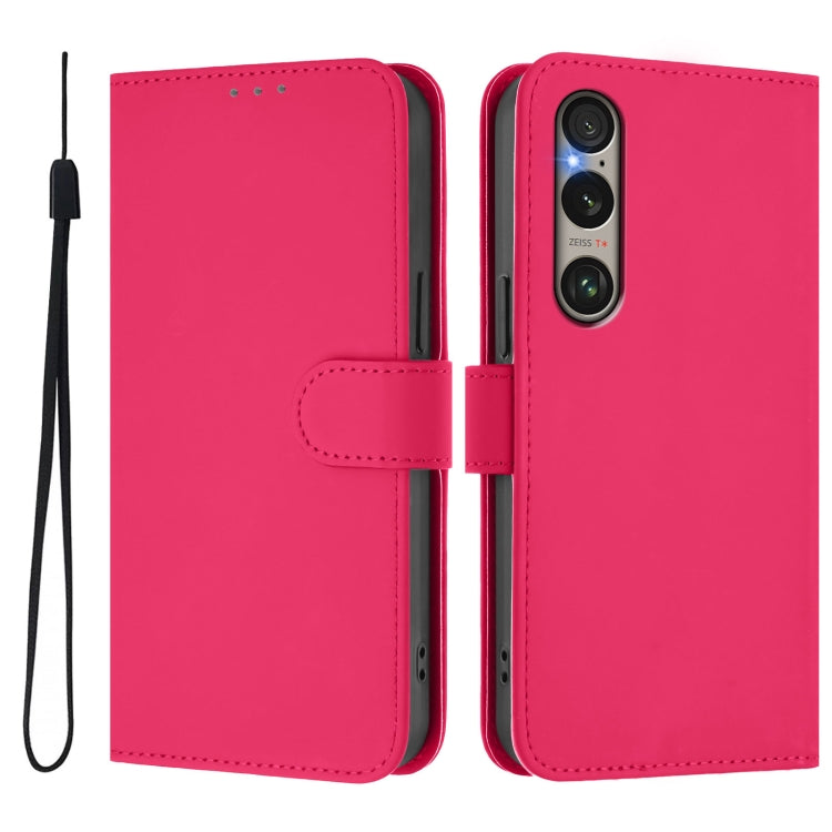 Funda de Piel Sintética con Cordón para Sony Xperia 1 Vi (2024) (Rosa Rojo)