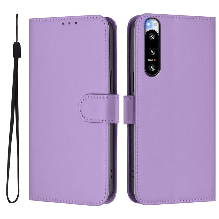 Funda de Piel para Sony Xperia 5 IV con Cordón Tacto Suave (Morado Lavanda)