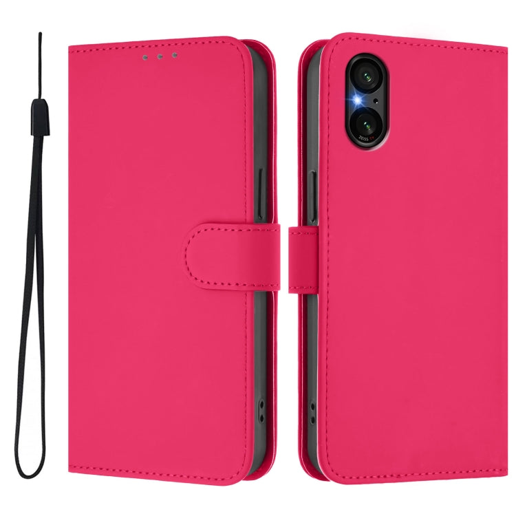 Funda de Piel para Sony Xperia 5 V con Cordón Tacto Suave Color Liso (Rosa y Rojo)