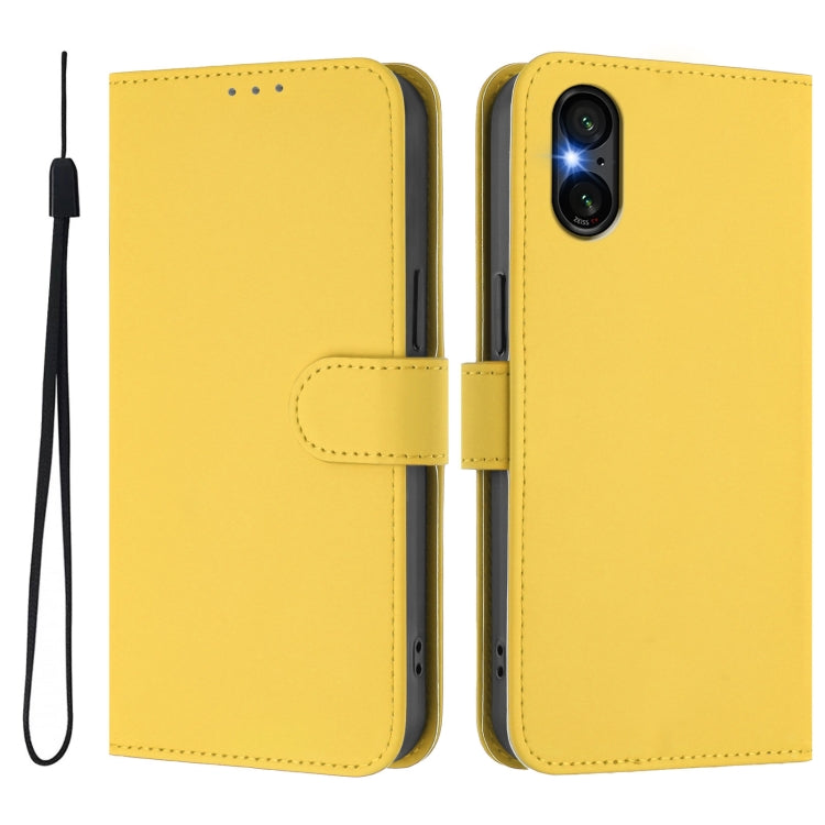 Funda de Piel Sintética con Cordón para Sony Xperia 5 Vi (2024) (Amarillo Limón)