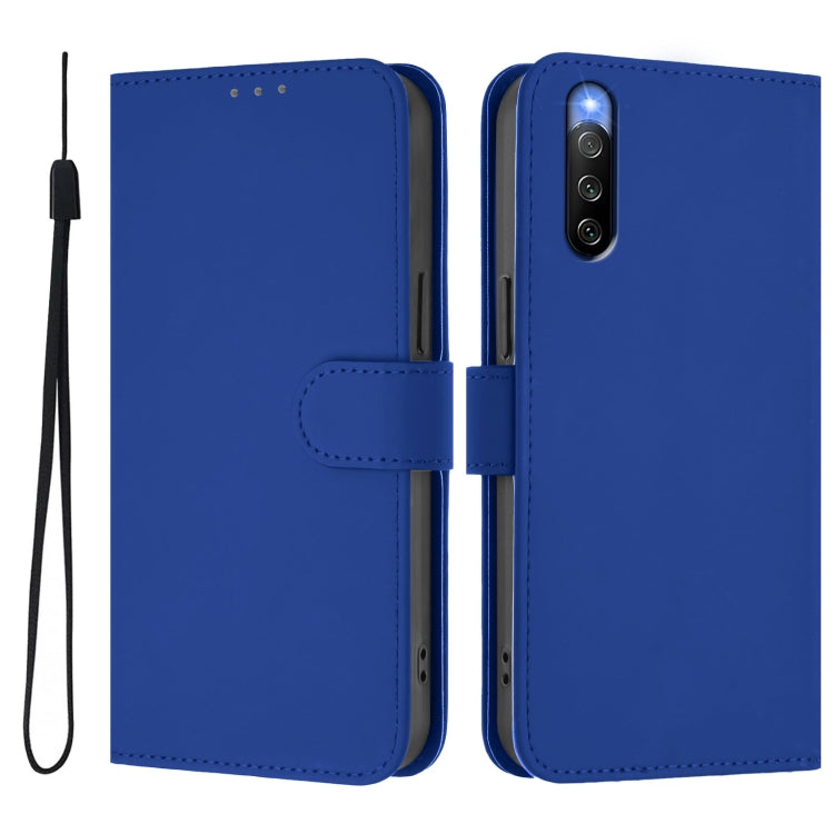 Funda de Piel para Sony Xperia 10 IV con Textura Lisa y Cordón (Azul Oscuro)