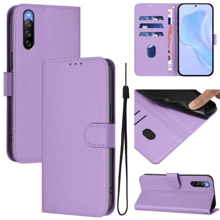 Funda de Piel Sintética con Cordón para Sony Xperia 10 V (2023) (Morado Lavanda)