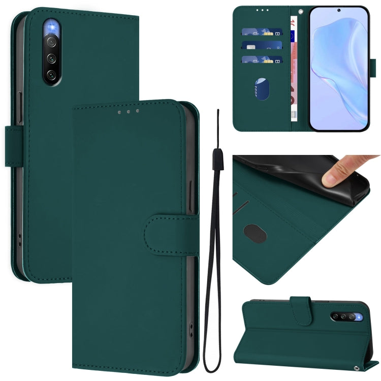 Funda de Piel Sintética con Cordón para Sony Xperia 10 V (2023) (Verde Oscuro)