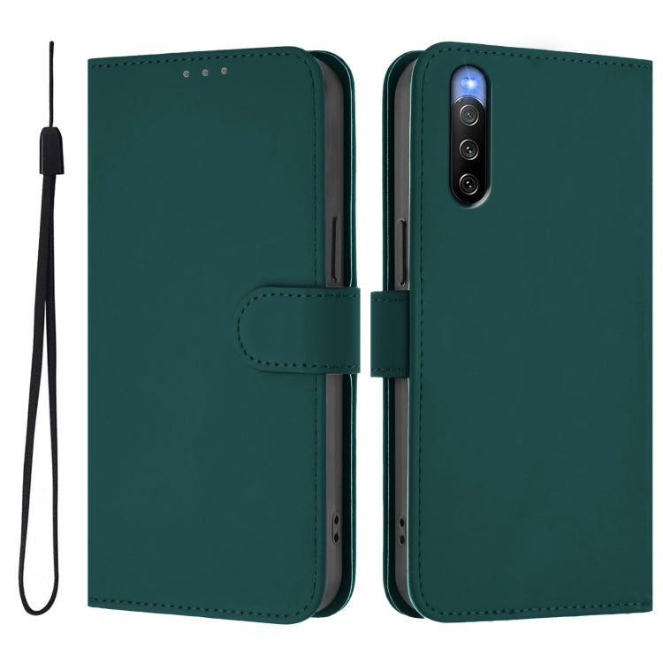 Funda de Piel Sintética con Cordón para Sony Xperia 10 V (2023) (Verde Oscuro)