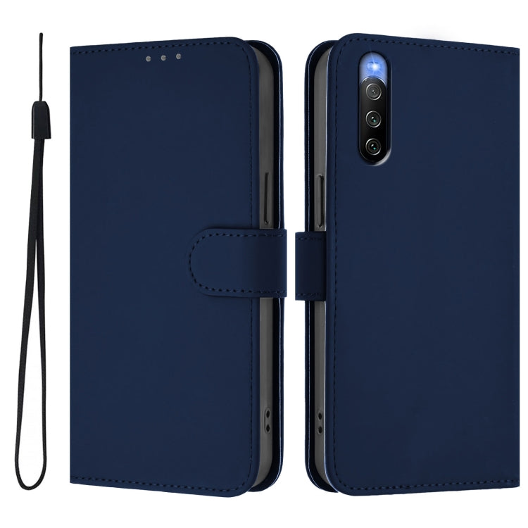 Funda de Piel para Sony Xperia 10 V (2023) con Textura y Cordón (Azul Marino)