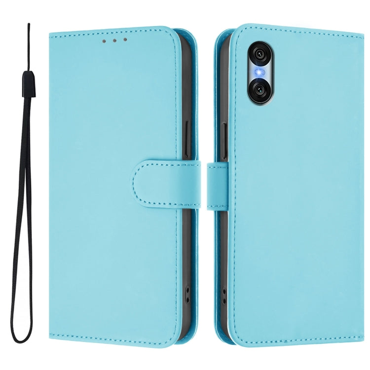 Funda de Piel Sintética con Cordón para Sony Xperia 10 Vi (2024) (Azul Cielo)