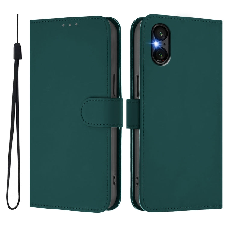 Funda de Piel para Sony Xperia 5 Vi con Tacto Suave y Color Liso (Verde Oscuro)