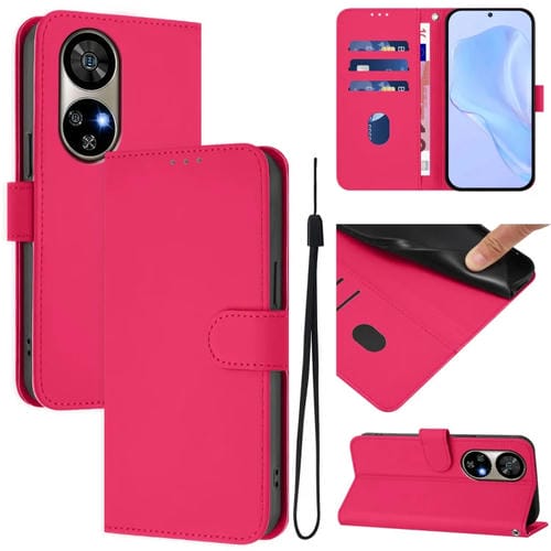 Funda de Cuero con Cordón para Ulefone Note 17 Pro Skin Feel (Rosa Rojo)
