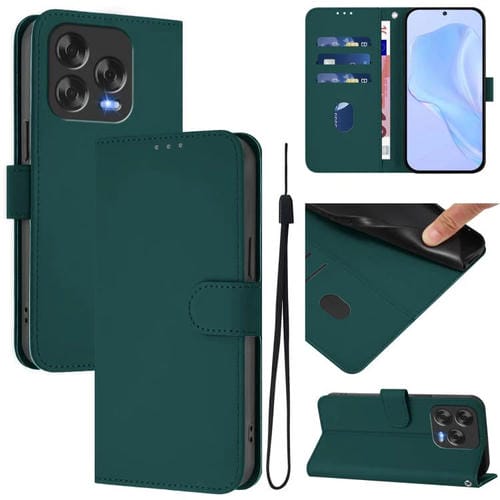 Funda de Piel Sintética para ZTE Blade V70 con Diseño Liso y Cordón (Verde Oscuro)
