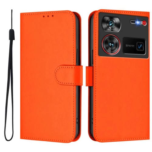 Funda de piel sintética para ZTE Nubia Z60 Ultra con cordón (Naranja)