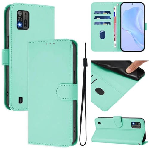 Funda de piel con textura de color liso y cordón para ZTE Blade A52 Lite (verde menta)