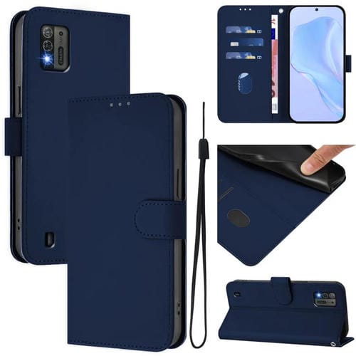 Funda de cuero con textura de piel y cordón para ZTE Blade A52 Lite (azul marino)