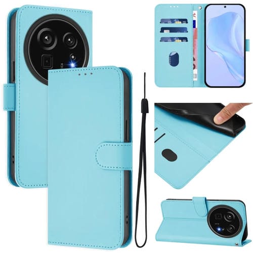 Funda de Piel Sintética para Sharp Aquos R9 Pro Sh-54E con Cordón (Azul Cielo)