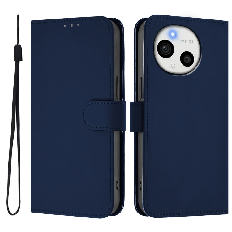 Funda de Piel Sintética con Cordón para Teléfono Sharp Aquos Sense9 (Azul Marino)