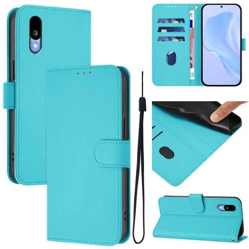 Funda de Cuero para Sharp Basio Active3 con Cordón y Tacto Suave (Azul Lago)