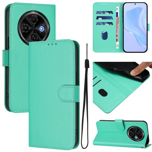 Funda Piel Sintética con Cordón para Tecno Spark 30C 5G y Pop 9 5G (Verde)