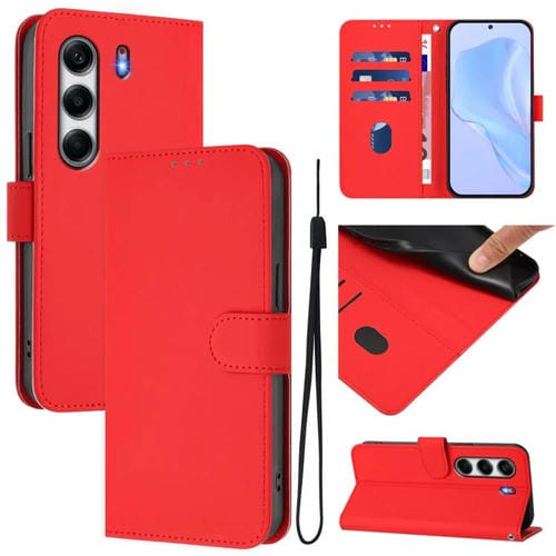 Funda de Piel Sintética con Cordón para Tecno Camon 40 4G (Rojo)