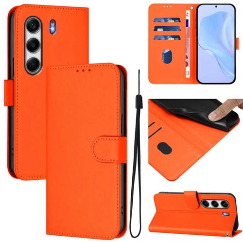 Funda de Piel para Tecno Camon 40 4G con Textura Liso y Cordón (Naranja)