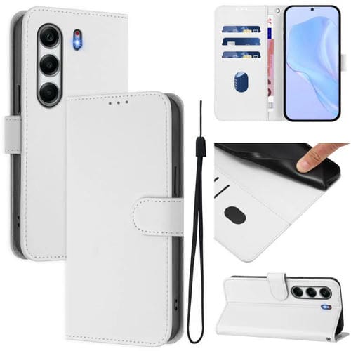 Funda de Piel Sintética con Cordón para Tecno Camon 40 4G (Blanco)