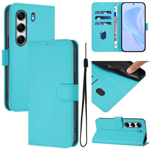 Funda de Piel con Textura y Cordón para Tecno Camon 40 Pro 4G (Azul Lago)