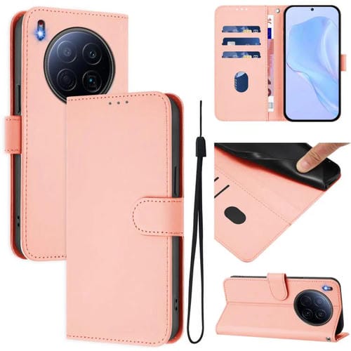 Funda de piel con cordón para Tecno Camon 40 Premier Skin Feel, color liso (rosa)
