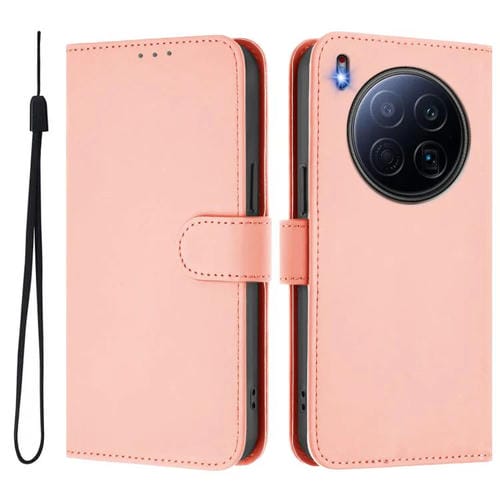 Funda de piel con cordón para Tecno Camon 40 Premier Skin Feel, color liso (rosa)