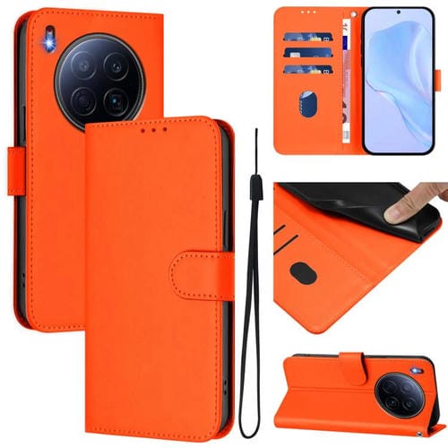 Funda de piel con cordón para Tecno Camon 40 Premier Skin Feel (naranja)
