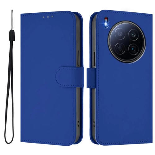Funda de piel con cordón para Tecno Camon 40 Premier Skin Feel (azul oscuro)