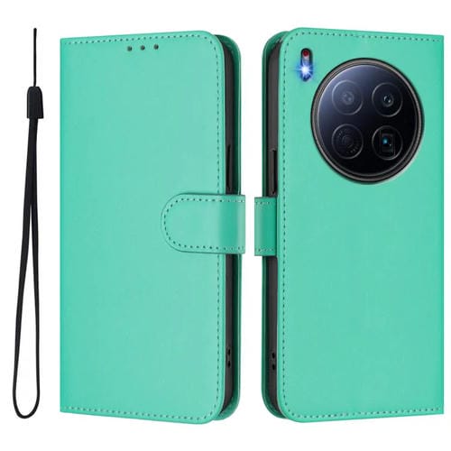 Funda de piel con cordón para Tecno Camon 40 Premier Skin Feel, color liso (verde)