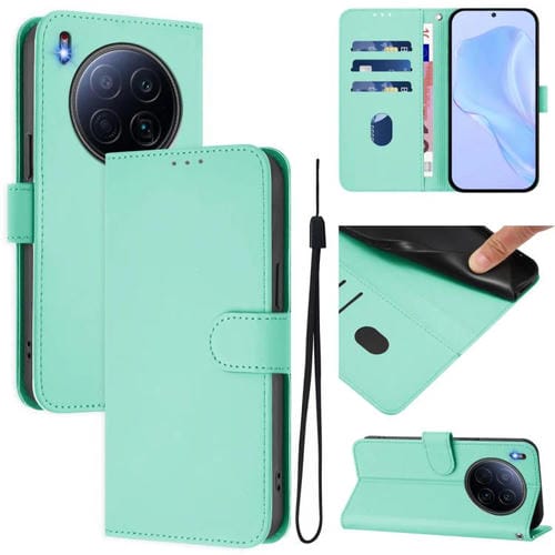 Funda de piel con cordón para Tecno Camon 40 Premier Skin Feel (verde menta)