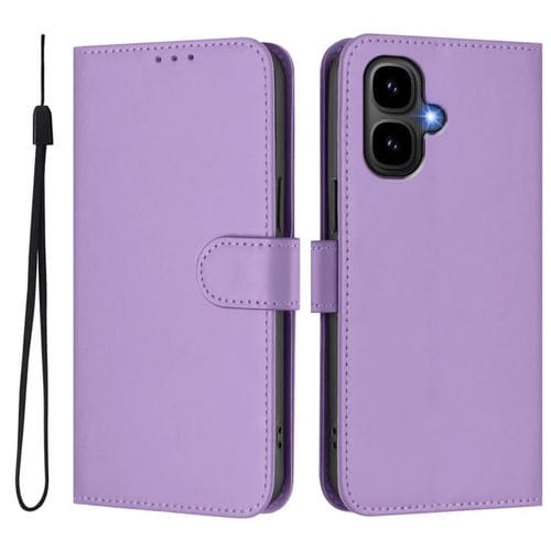 Funda de piel con textura de color liso y cordón para Tecno Pop 10 (morado lavanda)