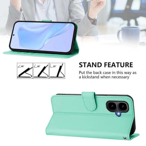 Funda de piel con cordón para Tecno Pop 10, color liso y tacto suave (verde menta)