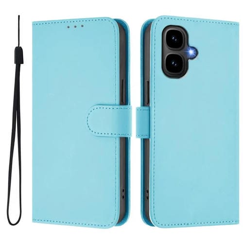 Funda de piel con textura de color liso y cordón para Tecno Pop 10 (azul cielo)