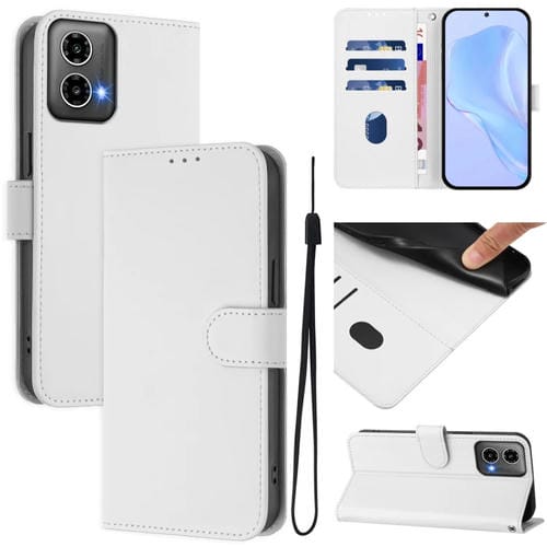 Funda Piel Sintética con Cordón para Motorola Moto G34 5G y G45 5G (Blanco)