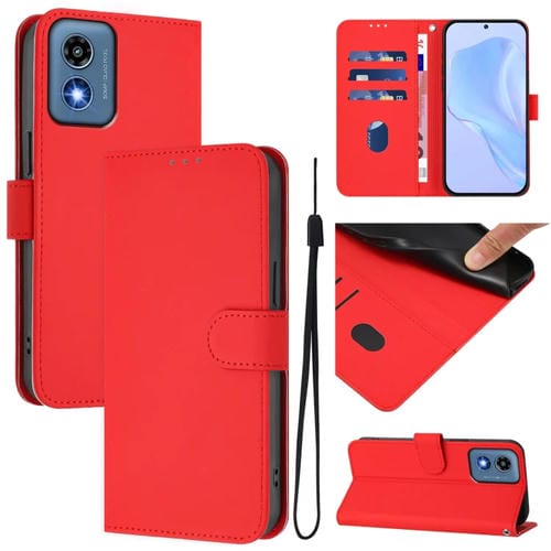 Funda de Cuero con Cordón para Motorola Moto G Play 5G (2024) con Tacto Piel (Rojo)