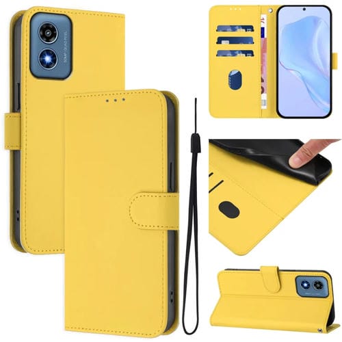 Funda de Cuero con Cordón para Motorola Moto G Play 4G (2024) con Tacto de Piel (Amarillo Limón)