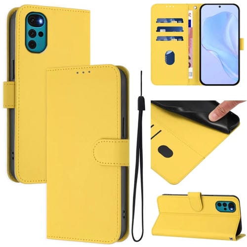 Funda de Piel Sintética con Cordón para Motorola Moto G22 4G/E32S (Amarillo Limón)